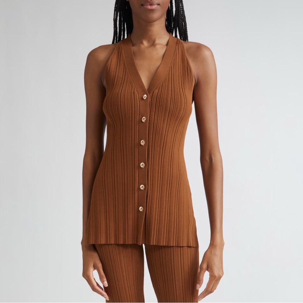 Nwt Veronica Beard Brown Ribbed Button-Down Top